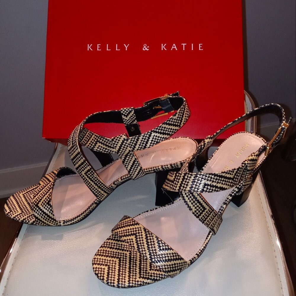 Kelly & Katie Jungle Woven Raffia, Block heel size 9.5M Natural/Black